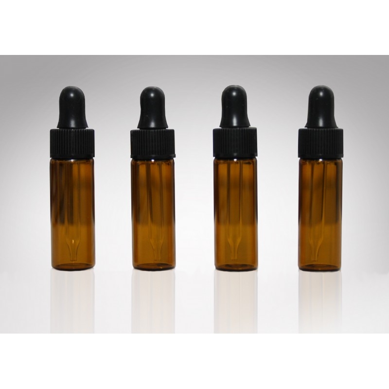 5 flacons en verre ambré avec pipettes compte-gouttes 5–50 ml (I